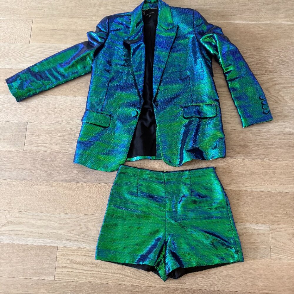 COPY - Nadine Merabi Karla Blazer + Shorts (full suit), Green + Blue sequence